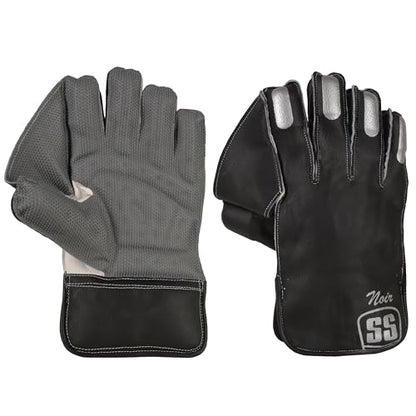 SS Noir Premium Cricket Wicket Keeping Gloves and Inner Gloves Included Combo - Youth Size, (Color Choice - White or Black)
