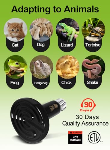 2-Pack 150W Ceramic Heat Lamp with 1-pcs Digital-Thermometer | Infrared Heat Emitter Bulbs, for Reptiles, Amphibians, Chicken Brooder, Coop Lizard Turtle Snake Aquarium, No Light No Harm