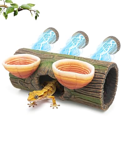 2 in 1 Magnetic Crested Gecko Hide, Reptile Hideout & Water Dish Food Bowl, Resin Hollow Log Cave, Reptile & Amphibian Habitat Hideouts
