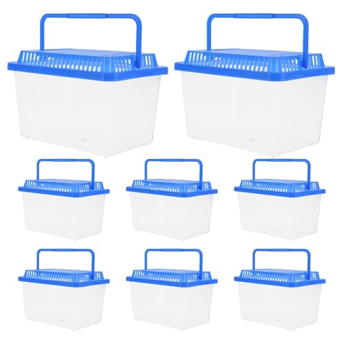 Mikikit 8pcs Portable Reptile Terrarium Boxes with Handle Large Plastic Tortoise Enclosure Spider Feeding Container for Home Travel Use