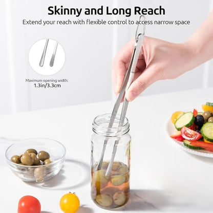 U-Taste 1 Tablespoon Metal Measuring Spoon Set of 2 with Short Handled Measure Scooper (Silver, 1Tbsp/15ml) and 8in Kitchen Plating Tweezer:18/8 Stainless Steel Food-Grade Metal Food Tong (Round Tip)