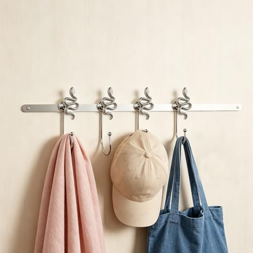 4 Pack Snake Hanger,Metal Animal Hook for Hanging Towels Clothes Keys Hats Purse Backpacks (Silver) - color: Silver