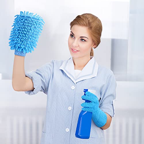 Potchen 6 Pcs Microfiber Dusting Mitt Gloves for Plants Washable Dusting Gloves for House Cleaning Furniture Car Washing - color: Blue, Green