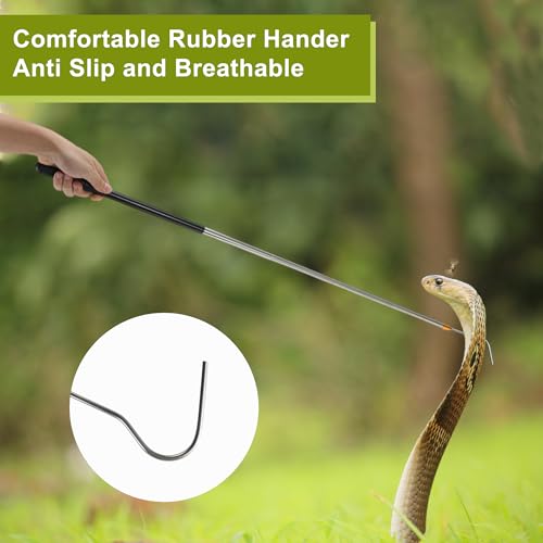 52" Snake Hook, Retractable Snake Catcher, Snake Stick, Snake Grabber Tool, Reaching Tool for Rattlesnakes Python Copperhead Removal Catching, Black