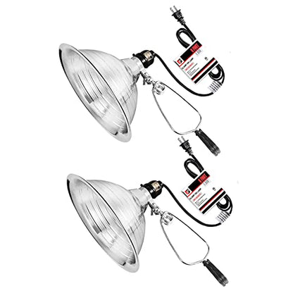 EP Clamp Lamp Light with Detachable 8.5 Inch Aluminum Reflector, 150 Watt E26 Socket (No Bulb Included), 6 Foot 18/2 SPT-2 Cord Cord, 2 Pack - size: 6