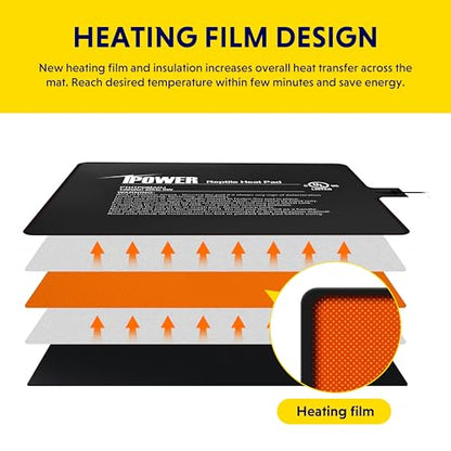 iPower 6x8 Inch Reptile Heating Pad, Under Tank Heater Warmer Heat Mat with Temperature Adjustable Controller Knob for Turtles, Lizards, Snakes - color: Black/Heat Pad With Adjust Knob, size: 6" x 8"