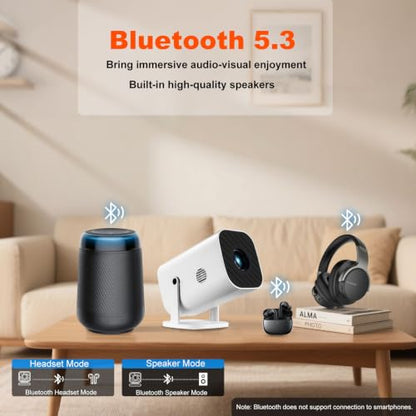 Mini Projector with Wifi and Bluetooth, Built-in Apps,Movie Projector | Electric Focus Portable Projector, 1080P Video Projector for Bedroom, Supports Smartphone/TV Stick/iPad/PS5/Laptop/HDMI/USB