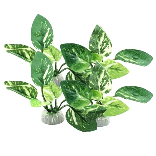 Soft Aquarium Plants Betta Fish Tank Decorations, Green, 2 Inch | Betta Leaf Pad, Silk Plastic Artificial Plants, 4Pcs Set, For Aquarium Reptile Tank Decor - color: D-4pcs Set/Green