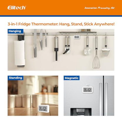 Elitech Fridge Thermometer Hygrometer Digital Freeze Refrigerator Thermometer Waterproof Large LCD Display TM-2TH - size: Thermo-hygrometer