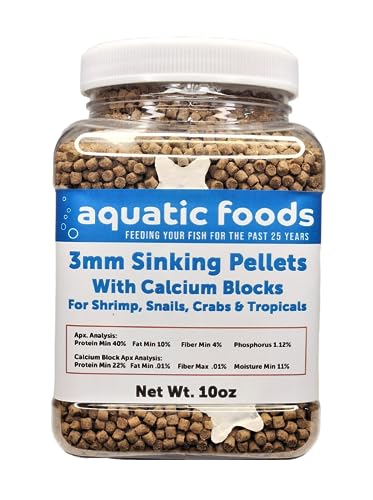 Calcium Shells Included in These 40% Protein 3mm Sinking Pellets for Shrimp, Snails, Crabs, Catfish, Plecos for All Tropical Fish. Pellets by Zeigler...10oz Small Jar - size: 10 Ounce (Pack of 1)
