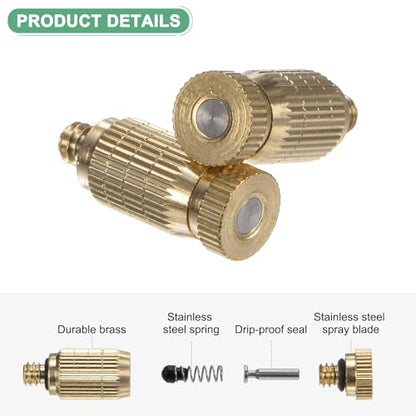 M METERXITY 20-Pack Brass Misting Nozzles, 0.006"/0.15mm Orifice Mister Nozzles Brass, High Pressure Spray Misting Nozzle Head for Outdoor Cooling System/Greenhouse/Landscaping [10/24 UNC] - size: 0.15mm