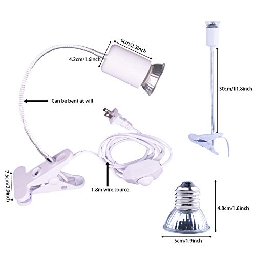 Reptile Heat Lamp UVA UVB Light Bulb, 360° Rotatable Dimmable Heating Lamp - color: White