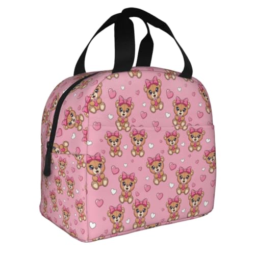 Unisex Bear Bow Print Insulated Cooler Lunch Bag | Cute Bear Bow Pink, Waterproof Leakproof Lunch Tote, Multi-Use Portable Cooler for Outdoor Scenarios - color: Pattern (849)