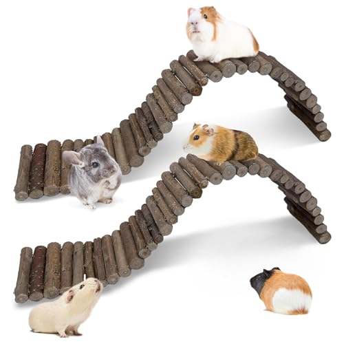 Hamiledyi 2PCS Natural Wood Hamster Climbing Ladder & Hideout Toy - Multi-Size Small Animal Cage Accessories for Syrian Hamsters, Mice, Gerbils, Sugar Gliders (21.7x3.5 Inch) - size: 21.7" × 3.5" (2 pcs)