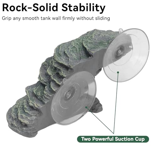 Turtle Basking Platform with Suction Cup, Tank Resin Climbing Ramp Rock | Aquarium Resting Terrace for Baby Tortoise, Terrapin, Lizard, Frogs, Newts, Reptile Stone Dock Ornament