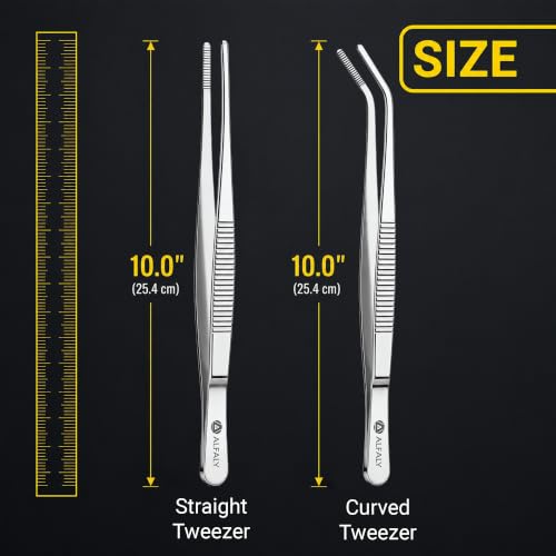 2pcs 10" long Tweezers for crafts & Plants - Large Tweezers Multi Purpose | Stainless Steel , Garden Tweezers ,Seed, Succulent , Bonsai ,Cactus , Kitchen, Crafts, Aquarium, Reptile , long handle , Big - size: 10"