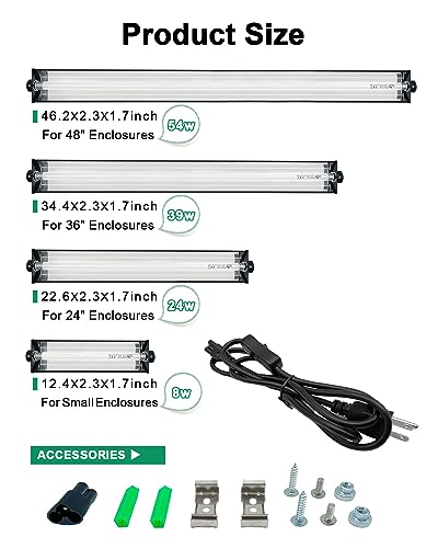 T5 UVB Reptile Light Kit, 39W T5 Reptile Light Fixture with UVB 10.0 Fluorescent Bulb, 35 in Terrarium Hood Light Fixture, Ideal for Tropical and Desert Habitats Reptile - size: 34 In