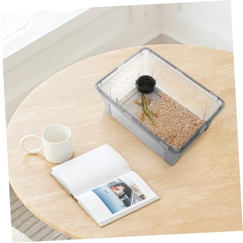 ibasenice Large Black Plastic Reptile Feeding Box with Water Dish, Ventilated Breeding Enclosure for Lizards, Spiders, Geckos, and Frogs, Portable Habitat Terrarium for Pet Reptiles