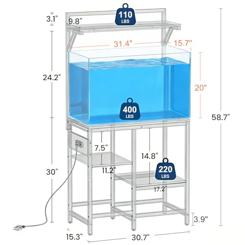 29 Gallon Fish Tank Stand for Standard & Breeder Tanks, Black | Fits 20 & 29 Gal Long, Tall & Breeder Tanks for Aquarium, Reptile Terrarium & Turtle Tank, Top Shelf, 30.7"L x 15.3"W - size: 20-29 Gallon