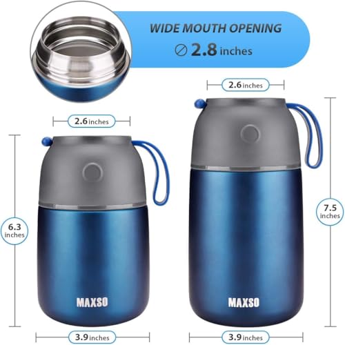 MAXSO 2 Pack Soup Thermo for Hot & Cold Food for Kids Adults, Vacuum Insulated Food Jar Thermal Lunch Containers, Travel Food Flask with Spoon (24 oz,17 oz) (Dark Blue) - color: Dark Blue