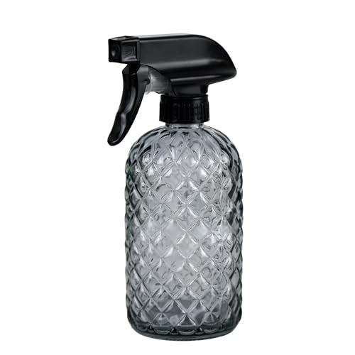 12Oz Glass Plant Spray Bottle, Gem Pattern Glass Sprayer, Watering Can with Black Plastic Top Pump, Handheld Watering Can for Indoor Outdoor Potted Plants and Greenery (Grey) - color: Gray