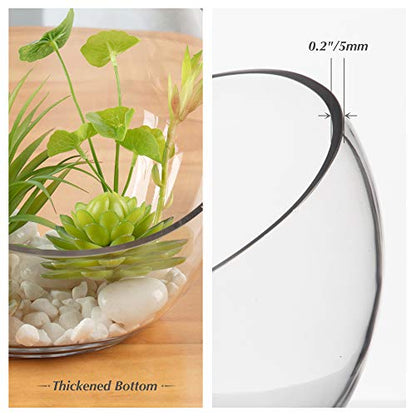 WGVI Clear Slant Cut Bowl Glass Vase, Glass Terrarium, Candy Dish, Glassware, Slant Cut, 7" Width, 6" Height (1 Piece) - size: Slant Bowl 6"H