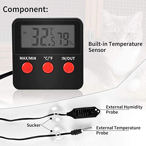 iPower 4"x7" Reptile Heat Mat Under Tank Terrarium Heater Warmer Heating Pad, Digital Thermometer and Hygrometer with Temperature and Humidity Probe for Amphibian Pet and Small Animals - size: 4 X 7 Inch, style: Pad + Thermo & Hygrometer