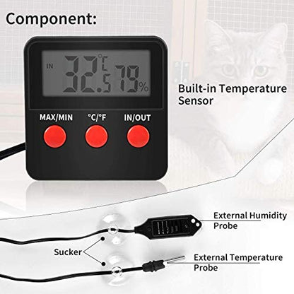 iPower 4"x7" Reptile Heat Mat Under Tank Warmer Terrarium Heating Pad with Temperature Adjustable Controller, Thermometer and Hygrometer with Temperature and Humidity Probe for Amphibian and Pet - size: 4 X 7 Inch, style: Adjustable Pad + Thermo & Hygrome