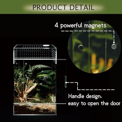 Acrylic Terrarium for Reptiles & Spiders – Small/Medium/Large Leak-Proof Enclosure (Horizontal/Vertical) | Ideal for Tarantulas, Jumping Spiders, Frogs & Geckos(Large, Vertical) - size: Large