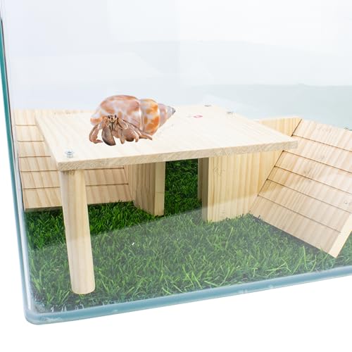 FlidRunest Wooden Large Hermit Crab W-Shaped Cave for Tank, Natural Hermit Crab Climbing Ladder Platform Set Toy, Safe Tank Corner Decor Hide Accessories Reptile Activity Platform