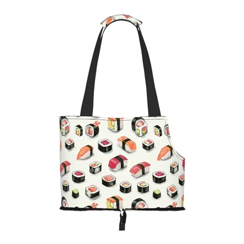 Small Pet Carrier Purse Bag, Sushi and Sashimi Print Shoulder Bag for Dogs Cats, Puppy Tote Travel Handbag - color: Sushi And Sashimi