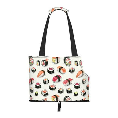 Small Pet Carrier Purse Bag, Sushi and Sashimi Print Shoulder Bag for Dogs Cats, Puppy Tote Travel Handbag - color: Sushi And Sashimi