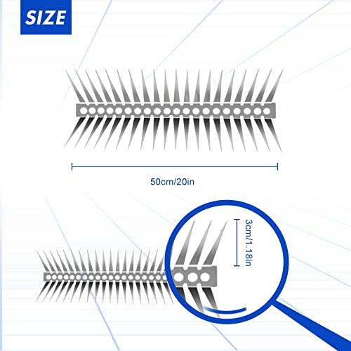 Bird Spikes - 20 Inch Stainless Steel Fence Spikes for Pigeons, Raccoons, Snakes - Deterrent Defender | 20 inch stainless steel bird spikes - size: 20 inch