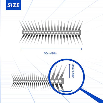 Bird Spikes - 20 Inch Stainless Steel Fence Spikes for Pigeons, Raccoons, Snakes - Deterrent Defender | 20 inch stainless steel bird spikes - size: 20 inch