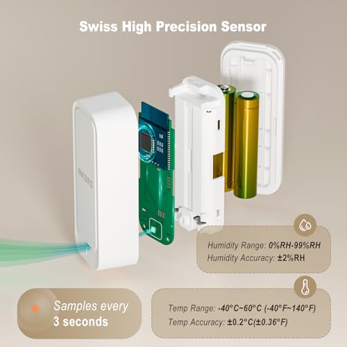 INKBIRD ITH-11-B Indoor Outdoor Thermometer Hygrometer Mini Bluetooth Refrigerator Thermometer IP65 Waterproof with APP Notification Alert 2 Years Free Data Storage Export