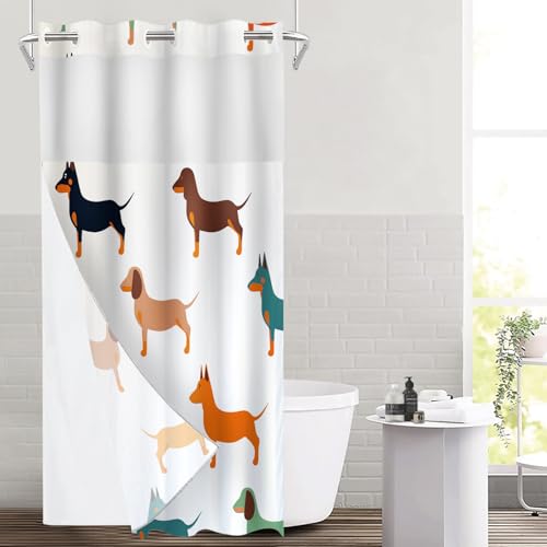 Cute Dachshund No Hooks Shower Curtain with Snap in Liner Set, Dog Small Puppies Textile Animal Hunter Tub Curtainn Mesh Top Window & Magnetic Hem Waterproof 35.5X74 Inch - color: Animal Dog Red, size: 35.4"W x 74"L (Pack of 1)