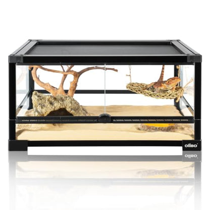 20 Gallon Tempered Glass Reptile Tank, 24" x 18" x 12" Reptile Terrarium with Sliding Doors Front Opening Reptile Enclosure with Top Screen Ventilation (Knock-Down) - size: 24" x 18" x 12"