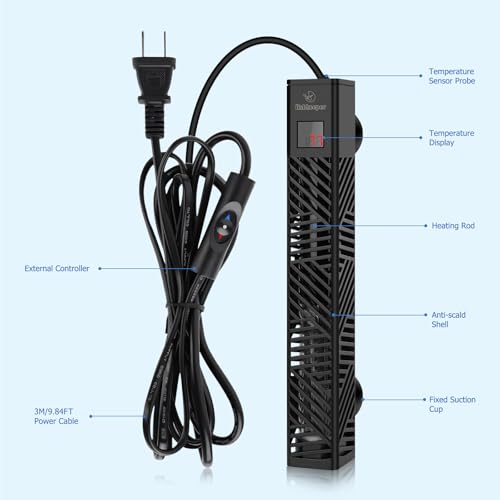 fishkeeper Adjustable Fish Tank Heater 200W/300W for 1-80 Gallon Aquariums | Explosion Proof Submersible Aquarium Heater with LED Digital Display and Overheat Protection for Saltwater & Freshwater Tanks - size: 300W(for 53-80 Gal)
