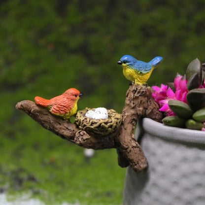 Miniature Birds Perched on Branch Flower Pot Hugger Figurines, Mini Resin Sculpture Outdoor Statues for Planter Pot Terrarium Fish Tank Edge Bonsai Crafts Decor Fairy Garden Accessories