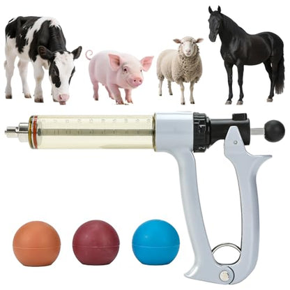 50ml Semi-Auto Repeating Livestock Syringe Gun, 5 Dose Settings | Ergonomic Grip, Clear Barrel & Luer Lock, Vet Injector for Cattle, Horses, Goats, Sheep & Pigs - color: Silver Gray50ML-B