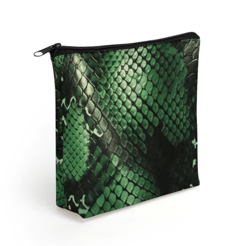 Green Snakeskin Makeup Bag Cosmetic Bags Toiletry Bag | Linen Travel Cosmetic Bag Portable Makeup Zipper Pouch Lightweight Toiletry Organizer Bag for Women Daily Use Travel