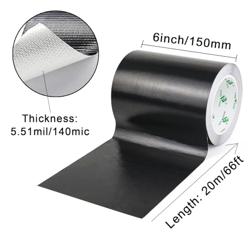 BOMEI PACK Adhesive Black Aluminum Foil Heat Shield Tape Barrier 6in x 66ft, Fiberglass Thermal Insulation Reflective Material High Temp Protection 1 Pack - size: 6inch x 66ft