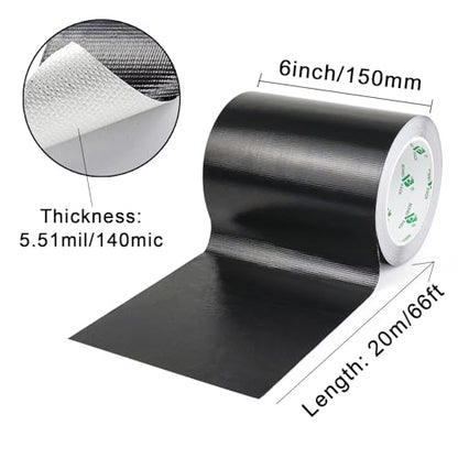 BOMEI PACK Adhesive Black Aluminum Foil Heat Shield Tape Barrier 6in x 66ft, Fiberglass Thermal Insulation Reflective Material High Temp Protection 1 Pack - size: 6inch x 66ft