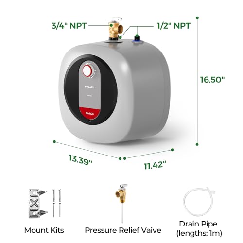 FOGATTI Mini Tank Water Heater Electric, 2.5 Gallon Point of Use Hot Water Solution for Under Sink 110V 120V - size: 2.5 Gal