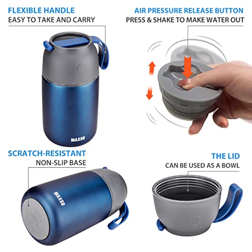 MAXSO 2 Pack Soup Thermo for Hot & Cold Food for Kids Adults, Vacuum Insulated Food Jar Thermal Lunch Containers, Travel Food Flask with Spoon (24 oz,17 oz) (Dark Blue) - color: Dark Blue