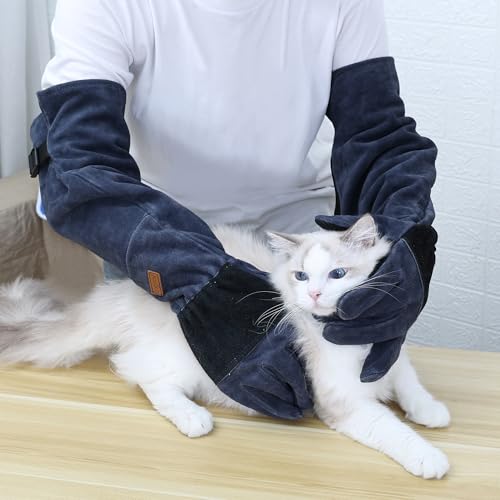 Animal Handling Gloves Bite Proof,23.6inch(60cm) Thickened Leather Bite-Resistant Protective Gloves for Cat Dog Bird Falcon Livestock Snake,Pet Reptile Care Gear
