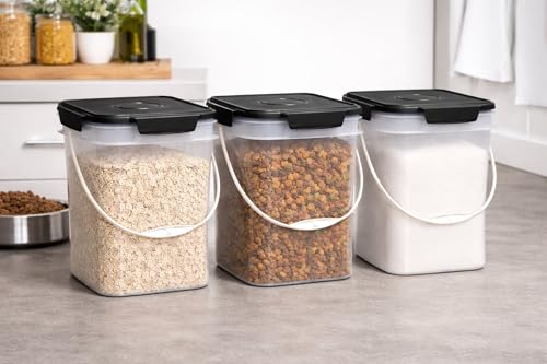 4 Gallon Square Food Grade Bucket Pail with Plastic Handles and Lid (Pack of 3) (Clear - Black lids) - color: Clear - Black Lids