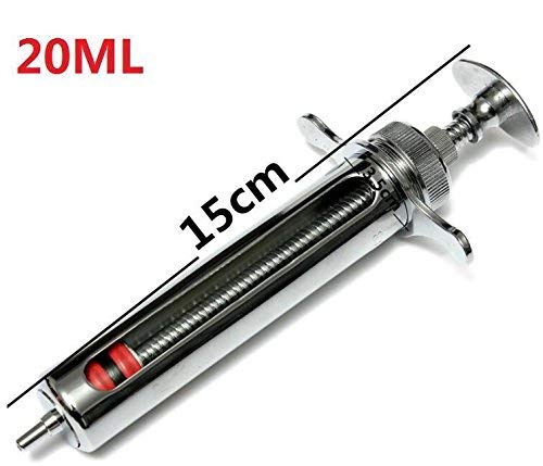 EatingBiting 20ml Reusable Stainless Steel Hypodermic Veterinary Animal Syringe Glass for Lab/Quality Stainless Steel/Simple Structure/with Locking Screws Simple Operation