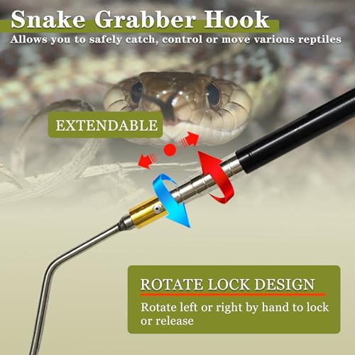 Snake Hook Reptile Catcher Stick Tongs Rattlesnakes Grabber Pick-up Handling Tool Kit for Catching Controlling or Moving Python Copperhead 22" 64" Adjustable (Small Snake Hook - Black) - color: Small Snake Hook - Black