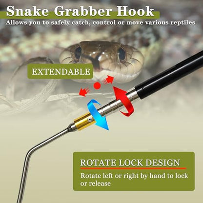 Snake Hook Reptile Catcher Stick Tongs Rattlesnakes Grabber Pick-up Handling Tool Kit for Catching Controlling or Moving Python Copperhead 22" 64" Adjustable (Small Snake Hook - Black) - color: Small Snake Hook - Black